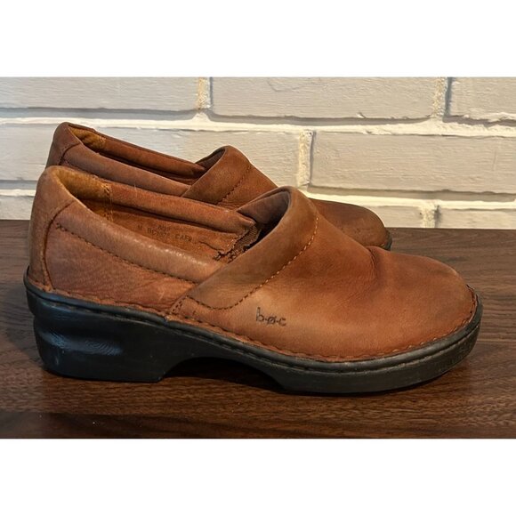 Women's‎ BORN BOC BROWN Leather Wedge Clogs/Mules Size 9 - Picture 1 of 9